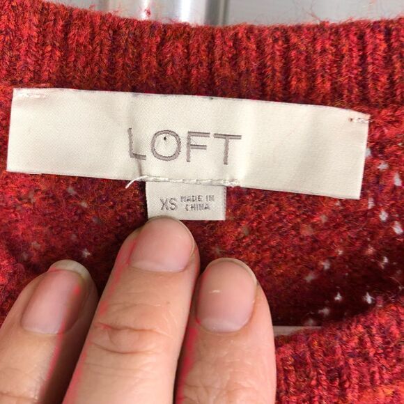 LOFT Soft Fuzzy Crimson Red Knit Crewneck Sweater Sz XS - Picture 3 of 6